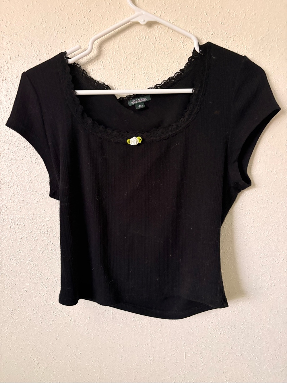 wild fable Black Scoop Neck Lace-Trim Short Sleeve Tee